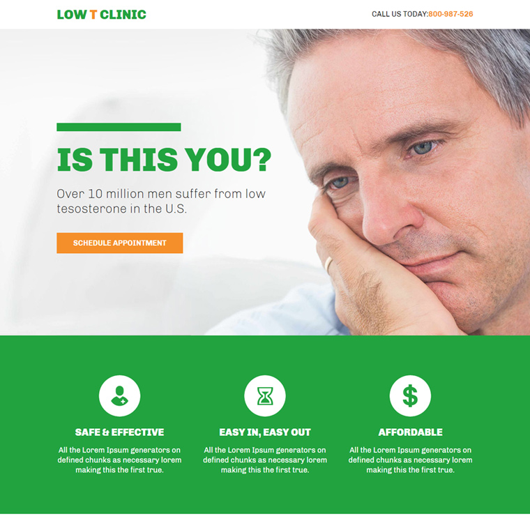 low testosterone therapy responsive lead capture landing page