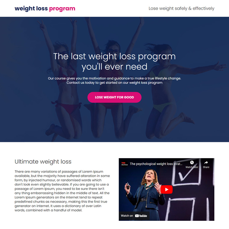 weight loss program lead generating landing page