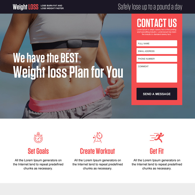 clean and appealing weight loss plan lead magnet responsive landing page Weight Loss example