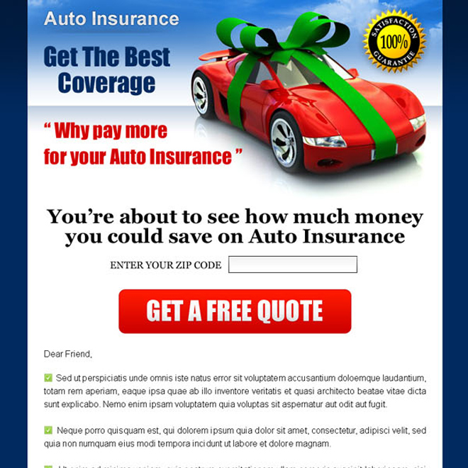 auto insurance sales page landing page design templates Sales Page example