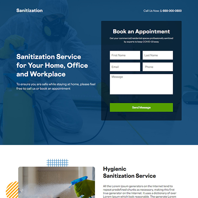 sanitization service responsive landing page design