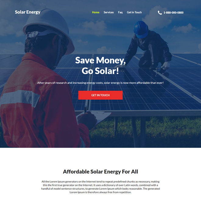 affordable solar energy solutions responsive website design Solar Energy example