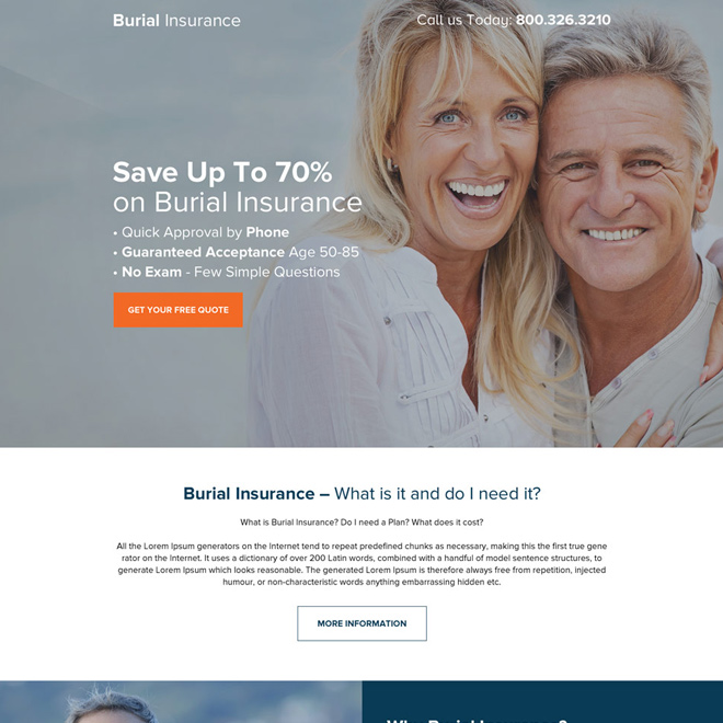 burial insurance responsive long landing page design