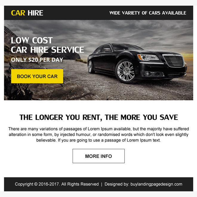 save money on car hire ppv landing page design