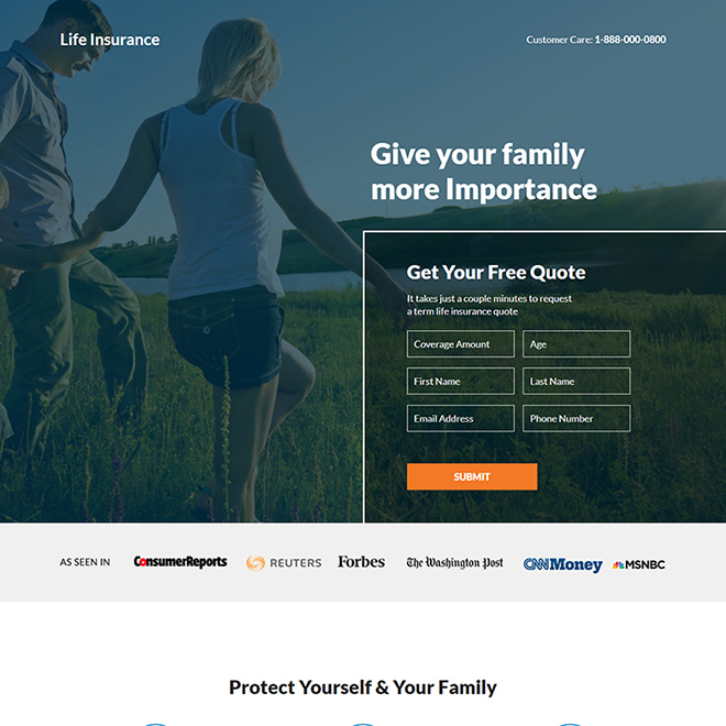 life insurance company responsive landing page design