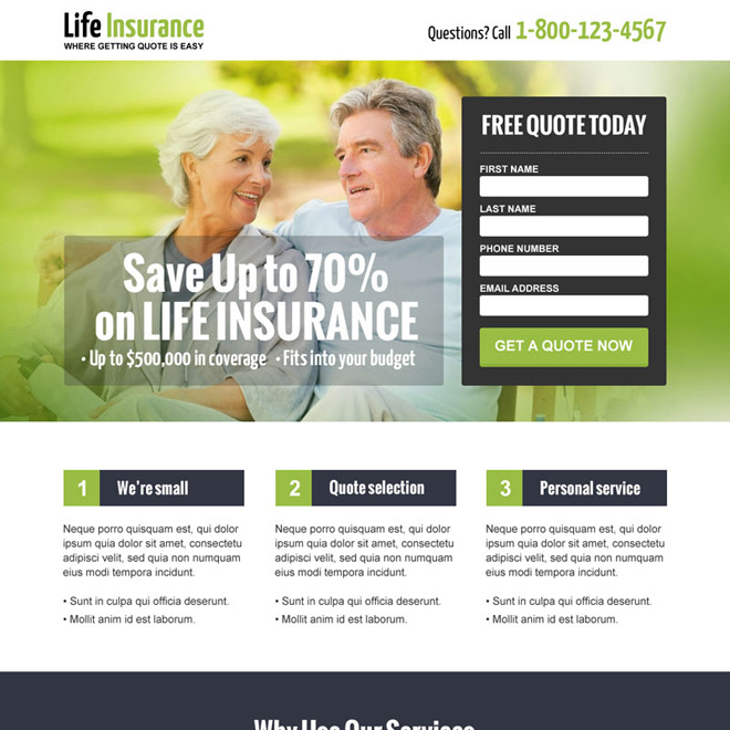 save money on life insurance free quote landing page Insurance example