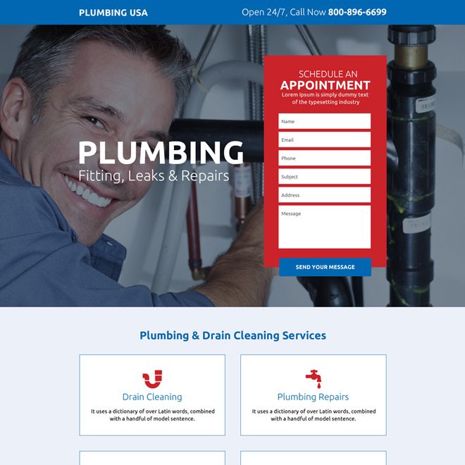 trusted plumbing professionals responsive landing page