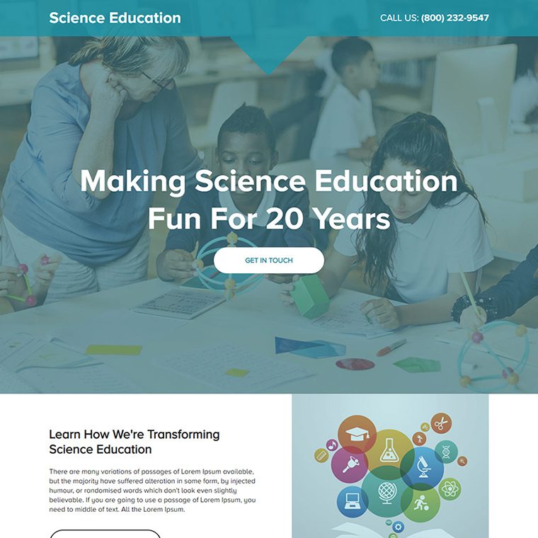 education service responsive landing page Education example