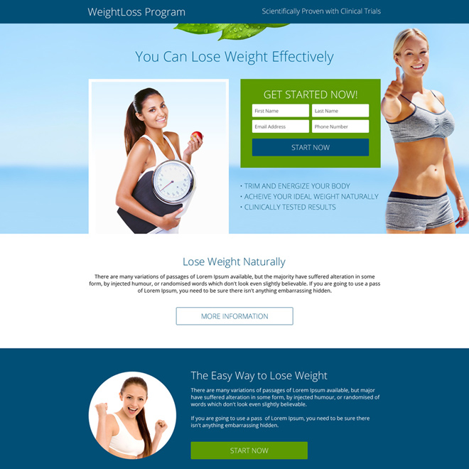 weight loss program small lead form responsive landing page Weight Loss example