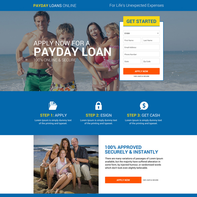 responsive instant payday loan online landing page