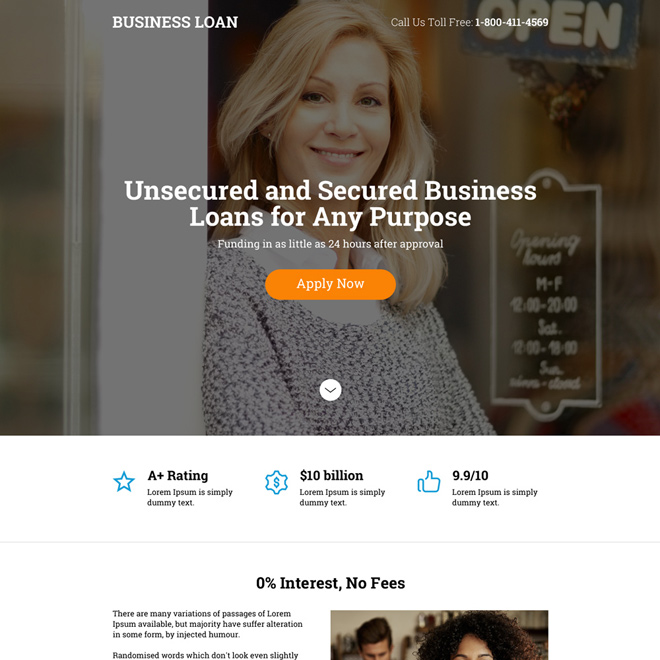 responsive secured and unsecured business loan landing page design