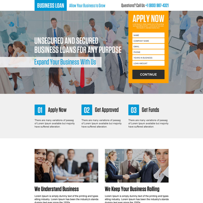 responsive secured and unsecured business loan landing page Business Loan example