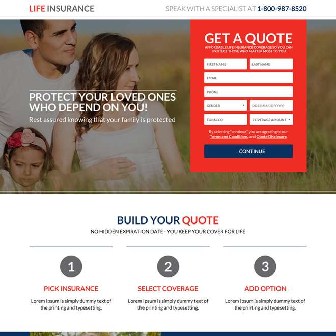 secure your family future life insurance responsive landing page