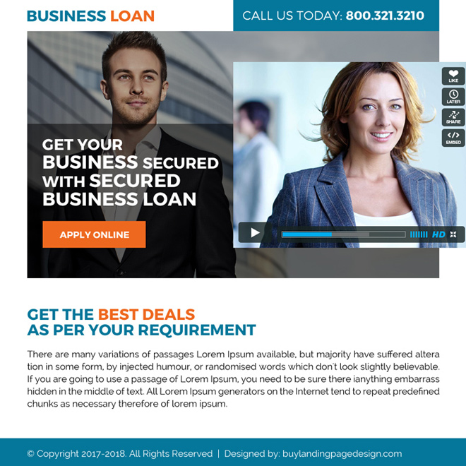 secured business loan video ppv landing page design Business Loan example