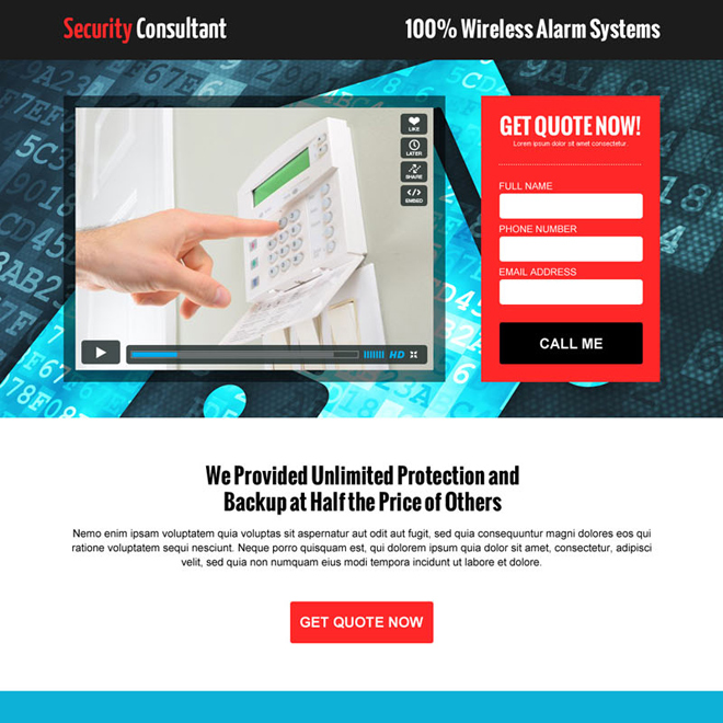 security agency consultation service lead capture video landing page video landing page template
