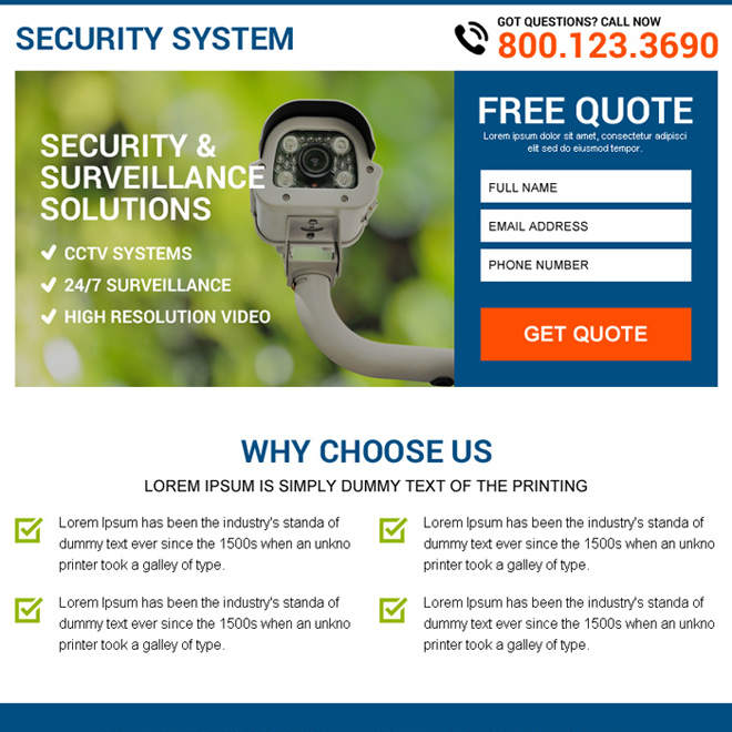 security and surveillance free quote capturing ppv landing page