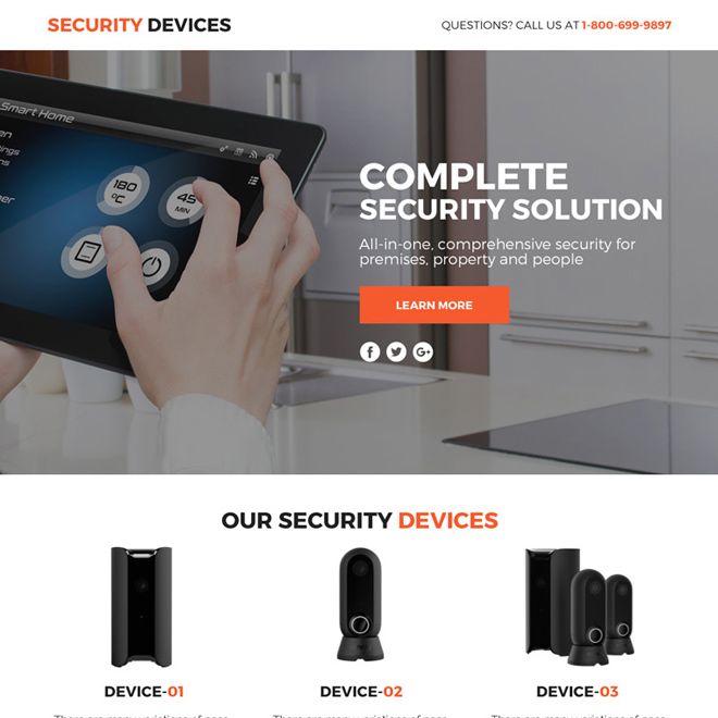 security device marketing funnel responsive landing page design