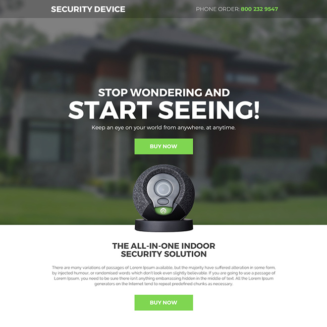 security device selling responsive landing page design Security example