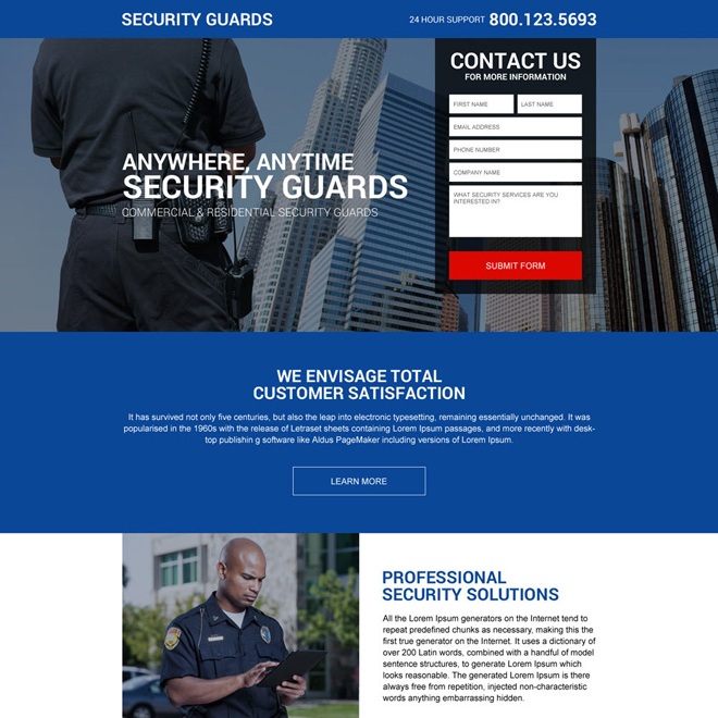 responsive security guard service providing landing page design Security example