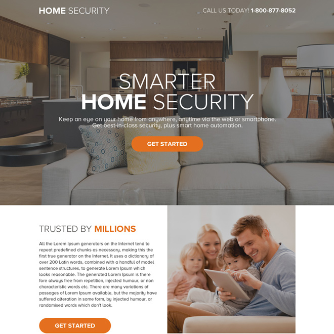 smart home security call to action landing page design