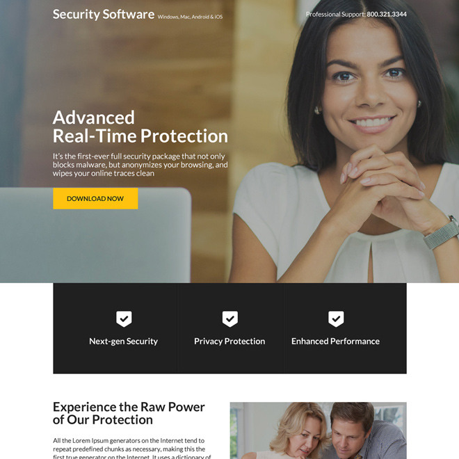 security software downloading responsive landing page