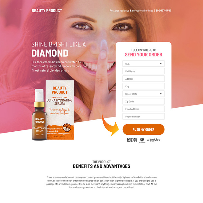 beauty product selling bootstrap landing page design