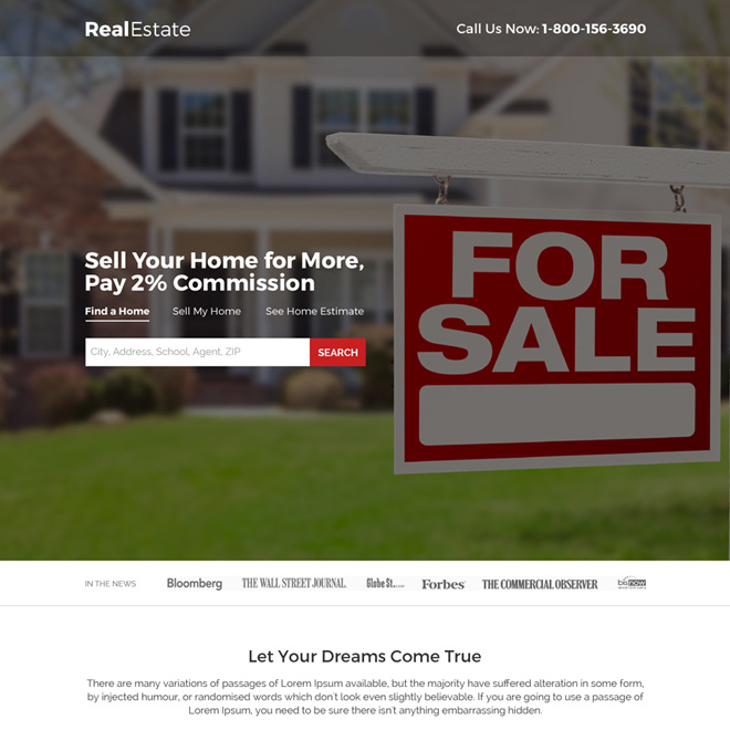 real estate for sale search responsive landing page design