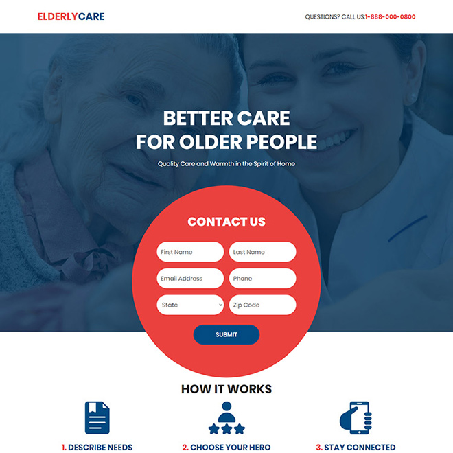 senior citizen care service responsive landing page design Elderly Care example