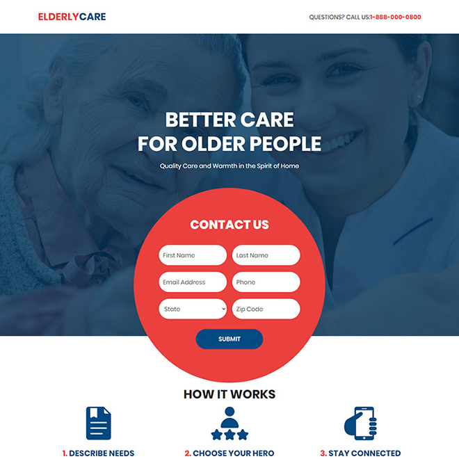 senior citizen care service responsive landing page design