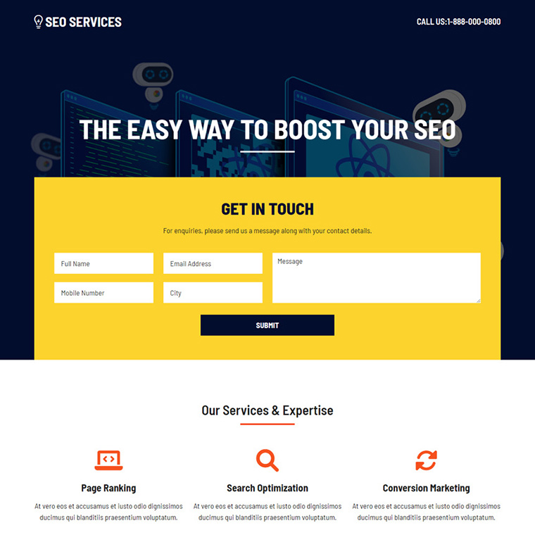 seo service lead capture responsive landing page Web Design and Development example