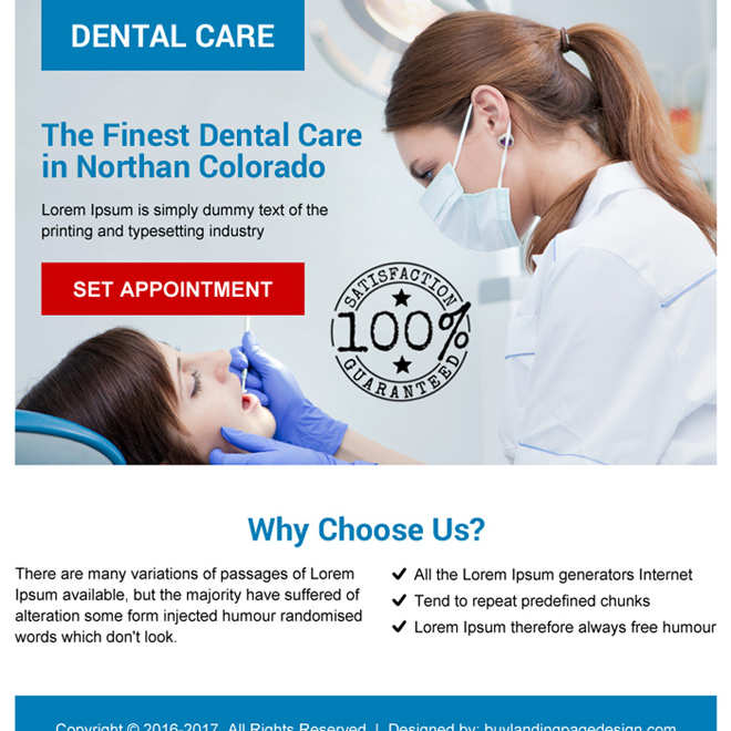 dental care call to action ppv landing page design Dental Care example