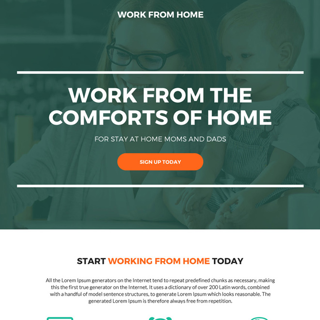 work from the comfort of your home responsive landing page Work from Home example