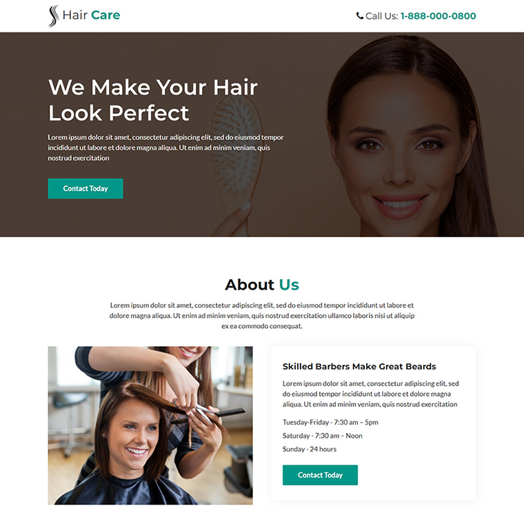 hair care professional responsive landing page Hair Care example