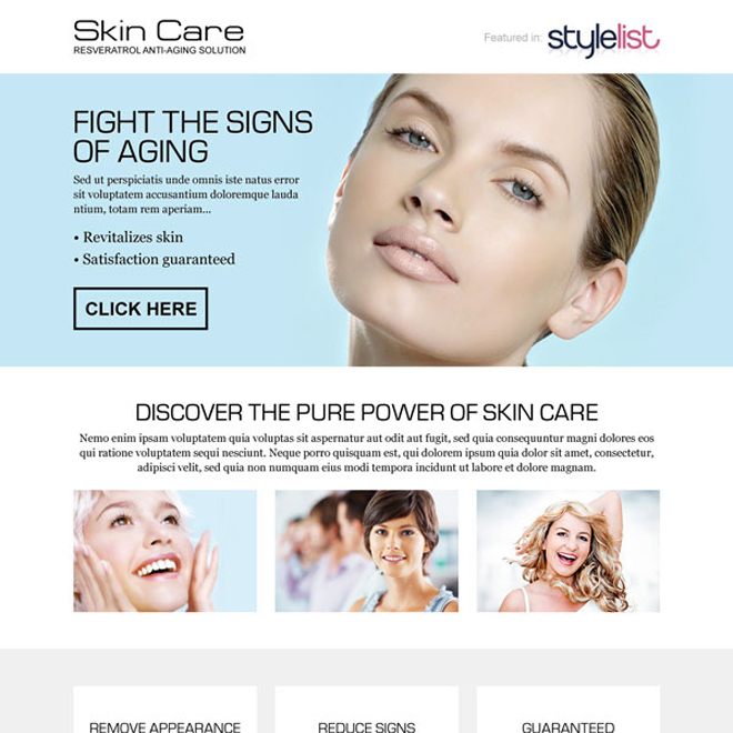 skin care business responsive landing page design