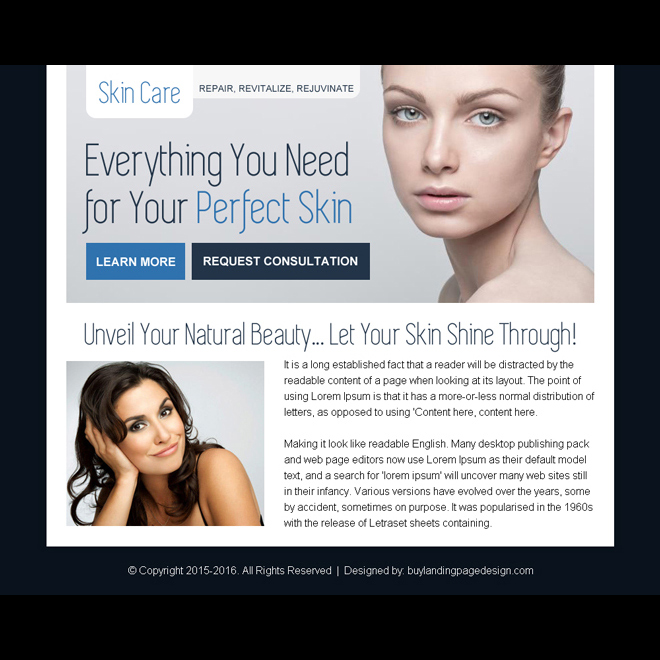 skin care consultation ppv landing page design Skin Care example