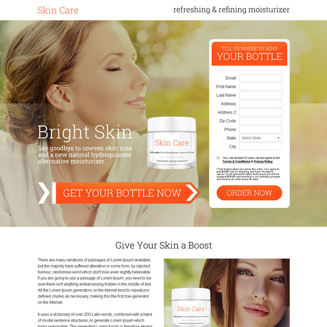 skin care moisturizer cream selling bank page design Skin Care example