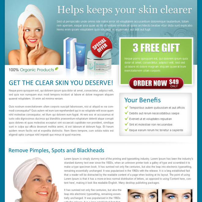 skin care product review call to action landing page design for sale