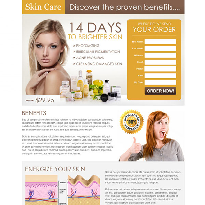 brighter skin care product most effective and converting landing page design to increase your sales and leads