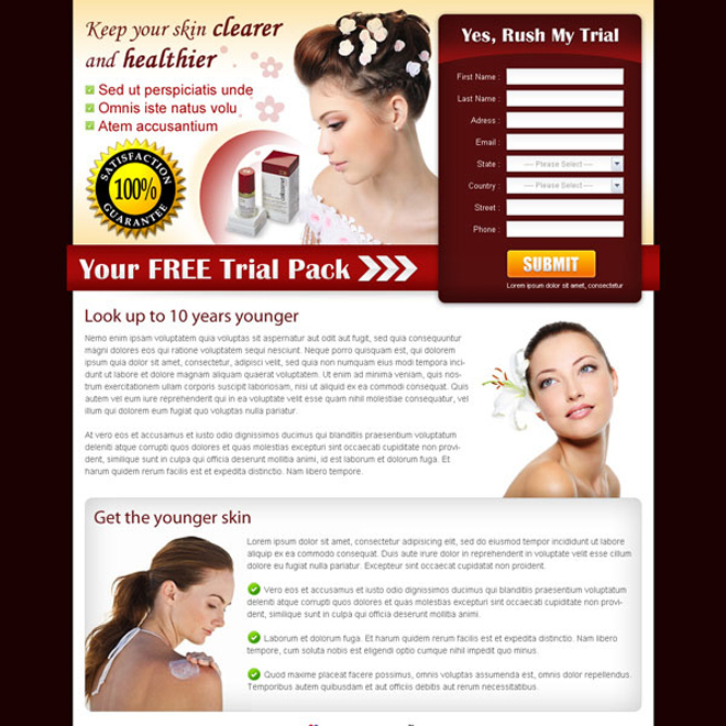 skin care product lead capture page design Skin Care example