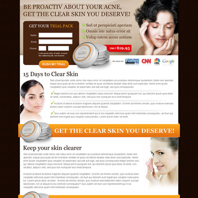 clear skin you deserve trial pack small lead capture landing page template Skin Care example