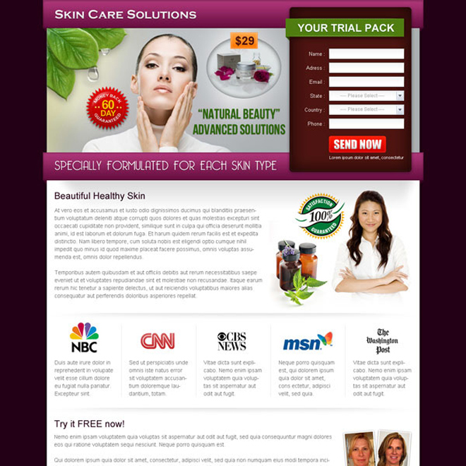 natural beauty advance solution landing page design Skin Care example