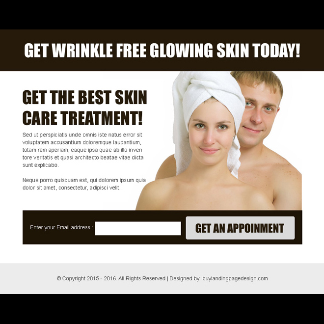 skin care treatment converting lead gen ppv landing page template Skin Care example