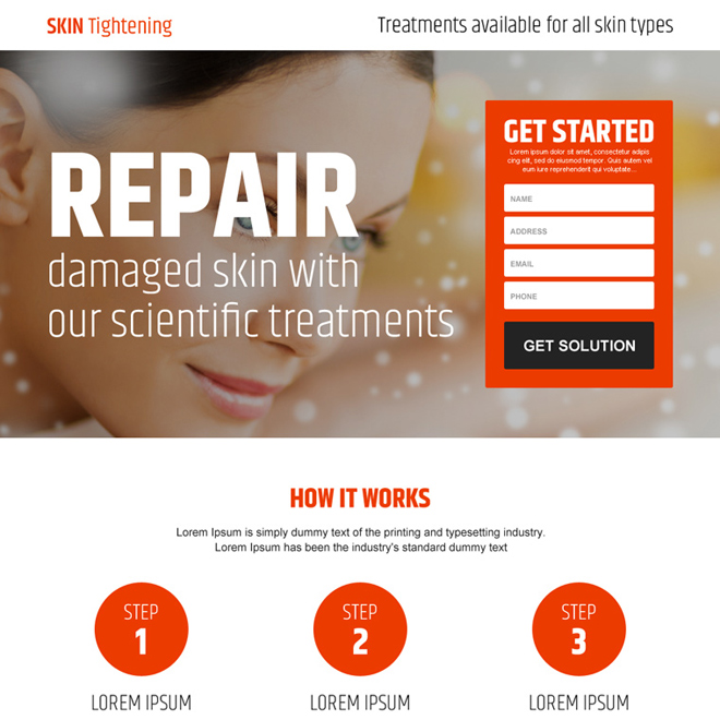 skin tightening and rejuvenating lead gen responsive landing page Skin Care example