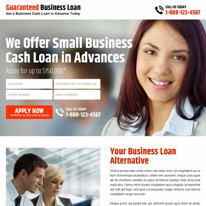 small business cash loan advance responsive landing page Business Loan example