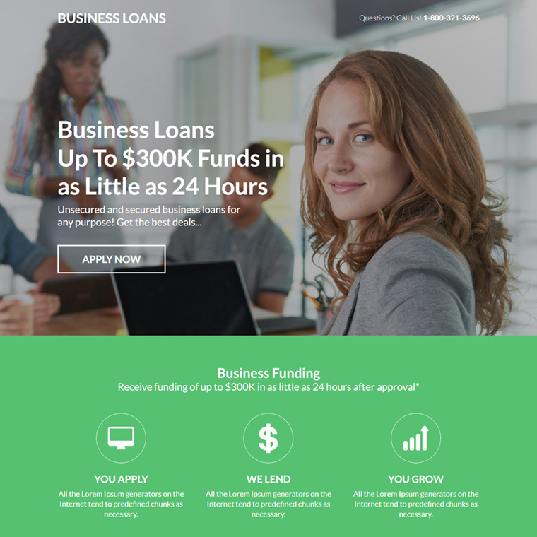 small business funding lead capture landing page Business Loan example