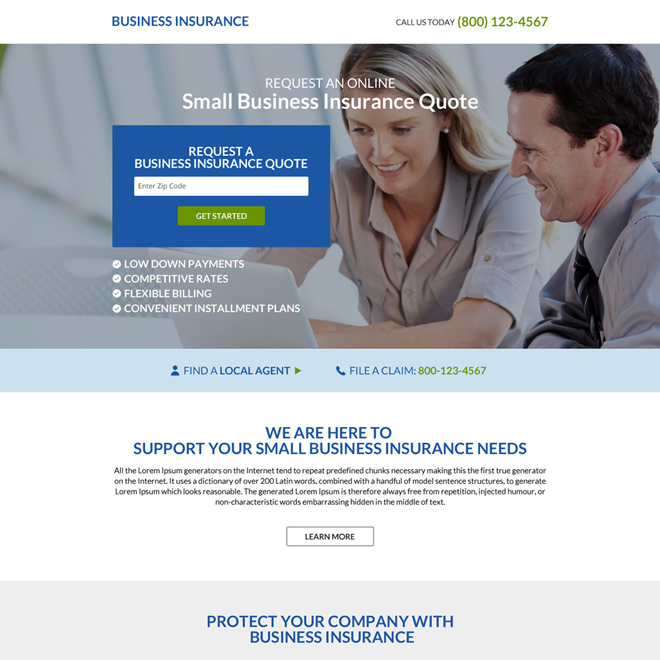 responsive business insurance minimal landing page Business Insurance example