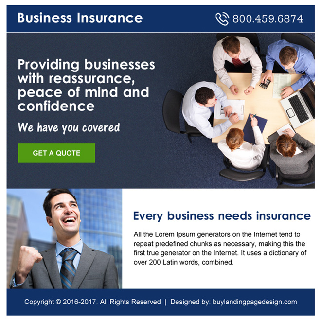 small business insurance free quote ppv landing page design Business Insurance example