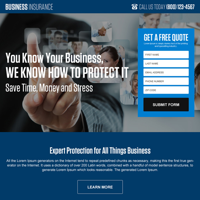 responsive small business insurance quality lead gen landing page