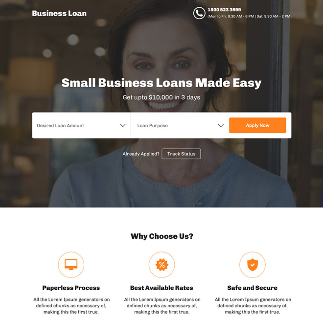 small business loan responsive landing page design Business Loan example