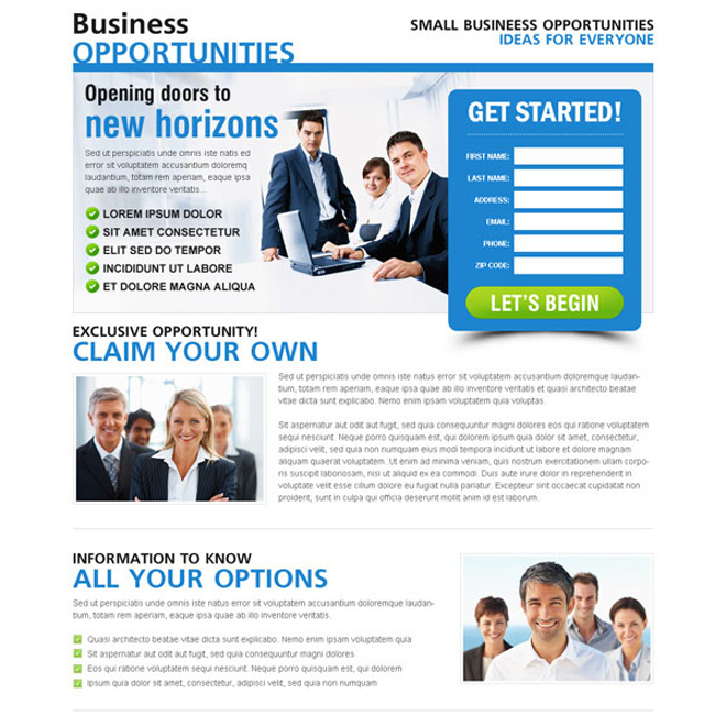 small business opportunities clean and user friendly lead gen page design